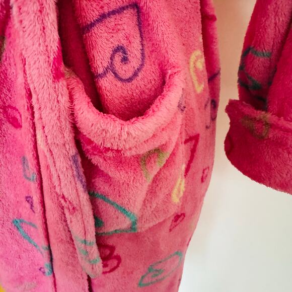Sonoma Soft Cozy Slumber Party Pink Hearts Wrap Bath Robe Sz 14 - Picture 4 of 11
